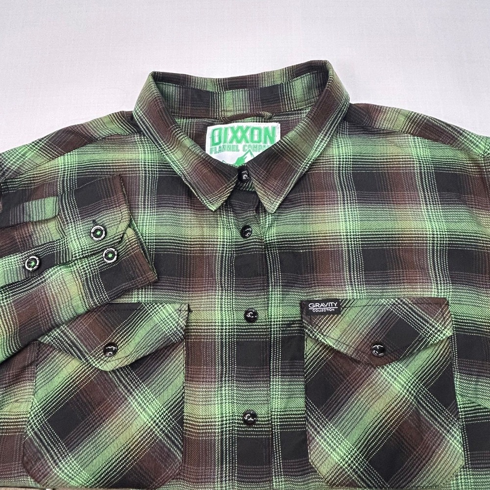 Dixxon Flannel Co Gravity Shirt Womens XL Plaid Green Pearl Snap D-Tech Workwear